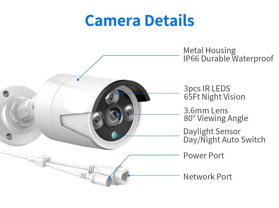 CCTV IP Security Surveillance Camera - POE H.265 Outdoor Waterproof IP66 5MP 4MP Audio