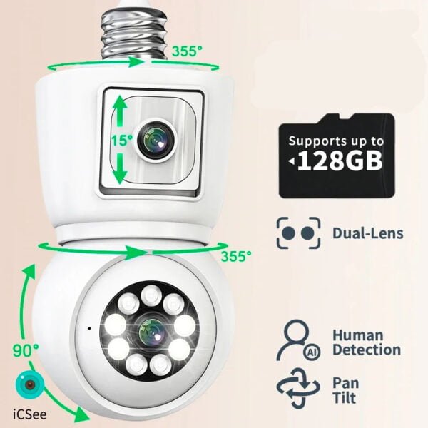 WiFi PTZ Lamp Camera Dual Screen