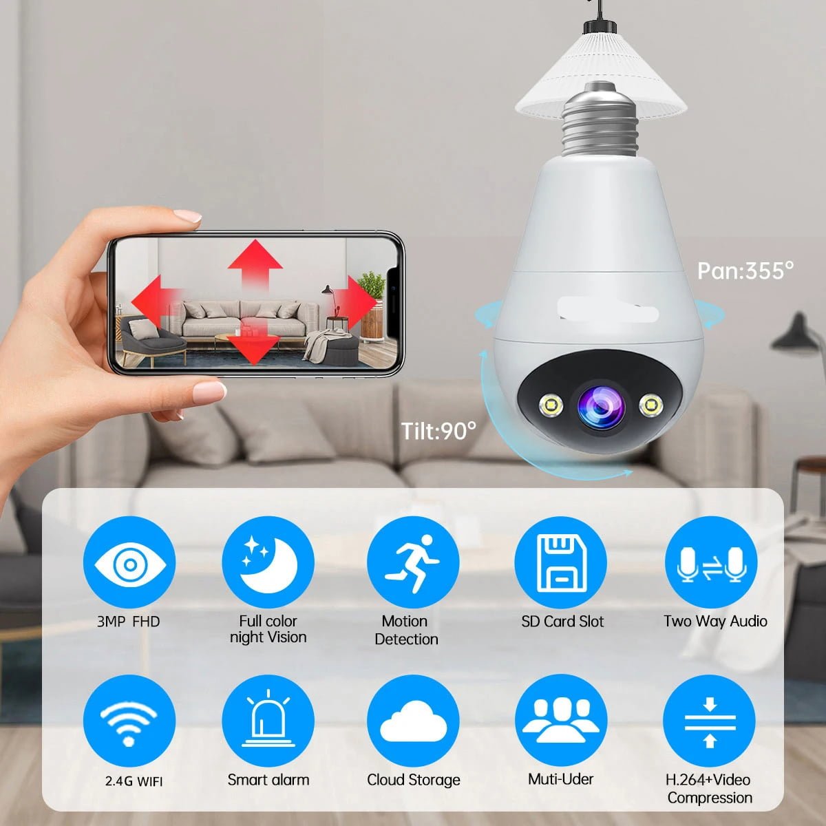 Bulb Security ip cctv Camera - Full Color Night Vision Two-Way Voice Intercom Smart Home Wireless Camera