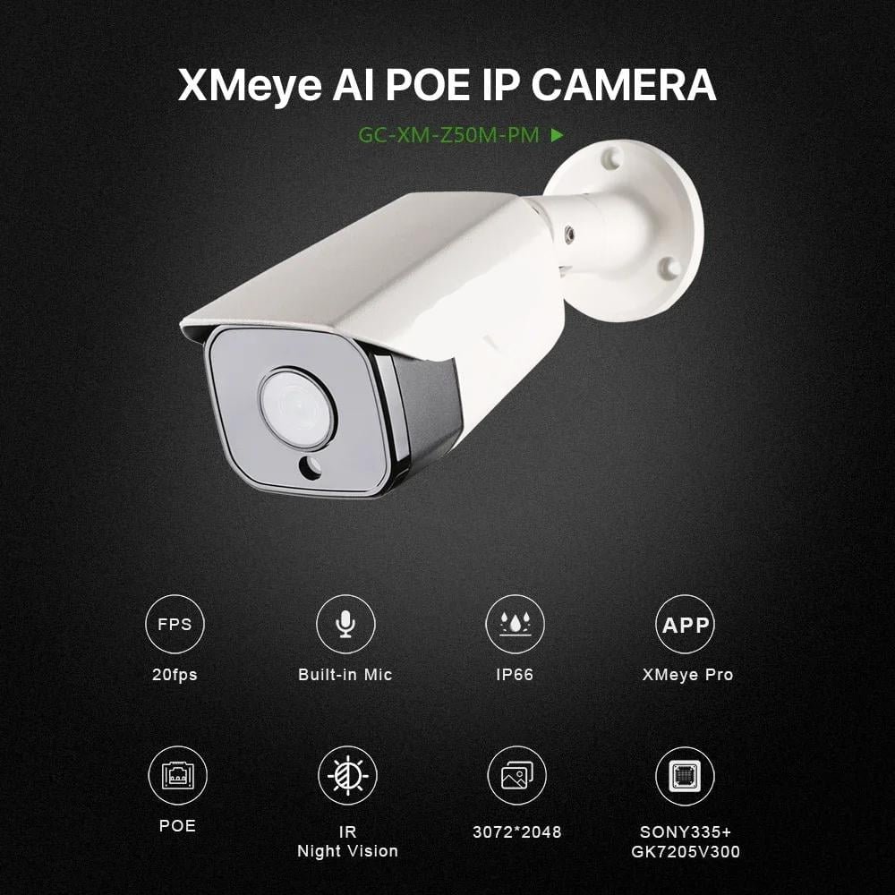 XMeye 6MP POE IP Camera 20FPS Face Audio Outdoor Waterproof Infrared Night Vision Onvif CCTV Video Surveillance Security