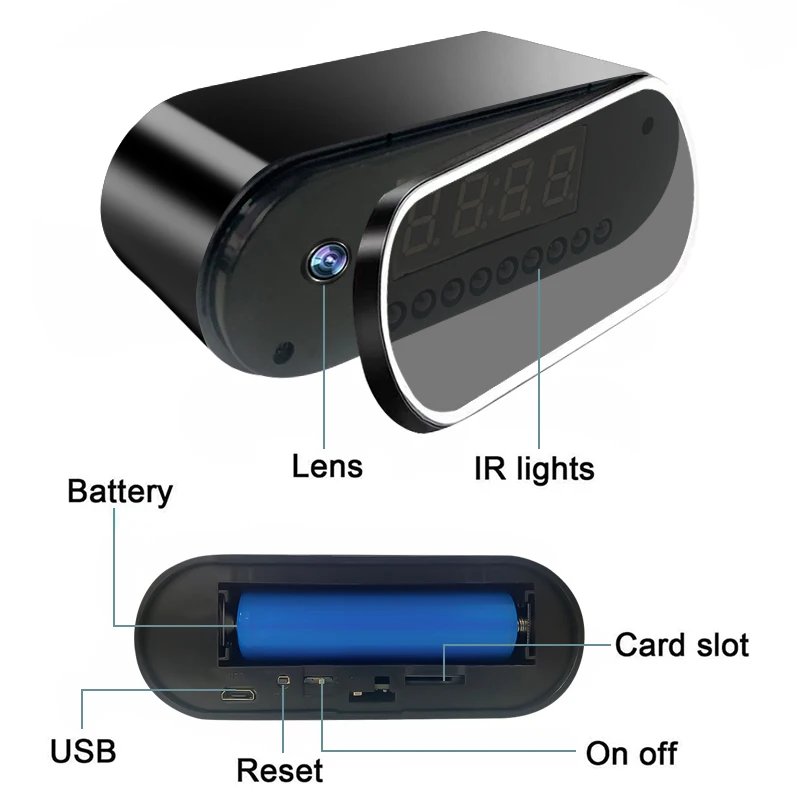 Alarm Clock Mini Camera Full HD 1080P Wireless Wifi Control IR Night Vision View DVR Camcorder Home Surveillance Monitor Video