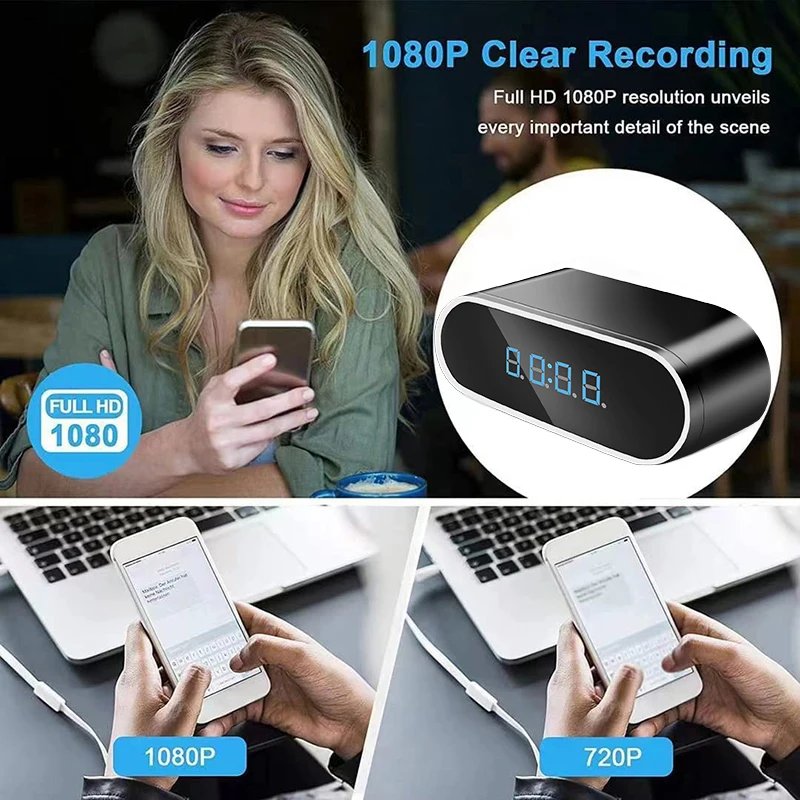Alarm Clock Mini Camera Full HD 1080P Wireless Wifi Control IR Night Vision View DVR Camcorder Home Surveillance Monitor Video