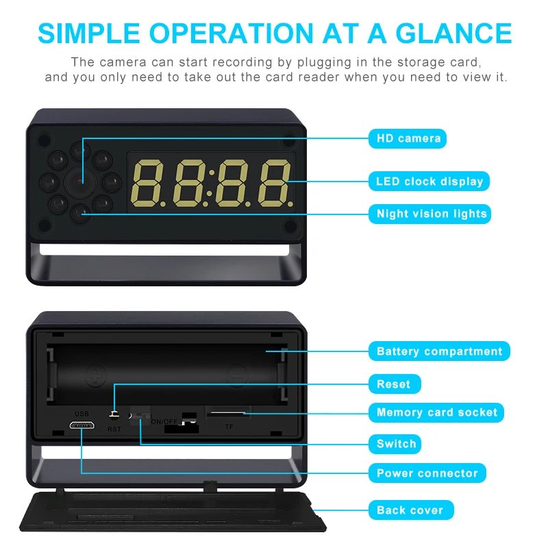 Full HD Digital Clock Cameras Night Vision App Wifi Remote Monitoring Motion Detection Auto Loop Recording Mini Home Camcorder