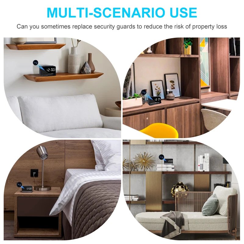 Full HD Digital Clock Cameras Night Vision App Wifi Remote Monitoring Motion Detection Auto Loop Recording Mini Home Camcorder