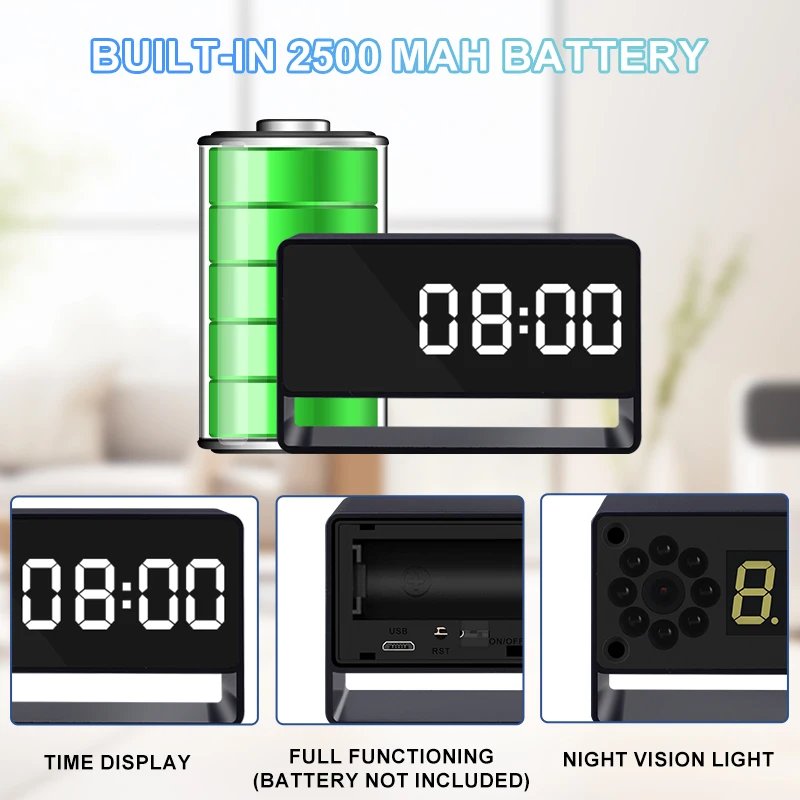 Full HD Digital Clock Cameras Night Vision App Wifi Remote Monitoring Motion Detection Auto Loop Recording Mini Home Camcorder