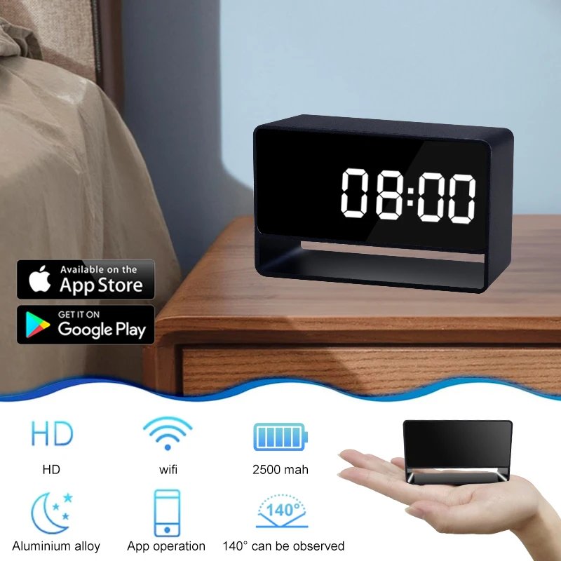 Full HD Digital Clock Cameras Night Vision App Wifi Remote Monitoring Motion Detection Auto Loop Recording Mini Home Camcorder