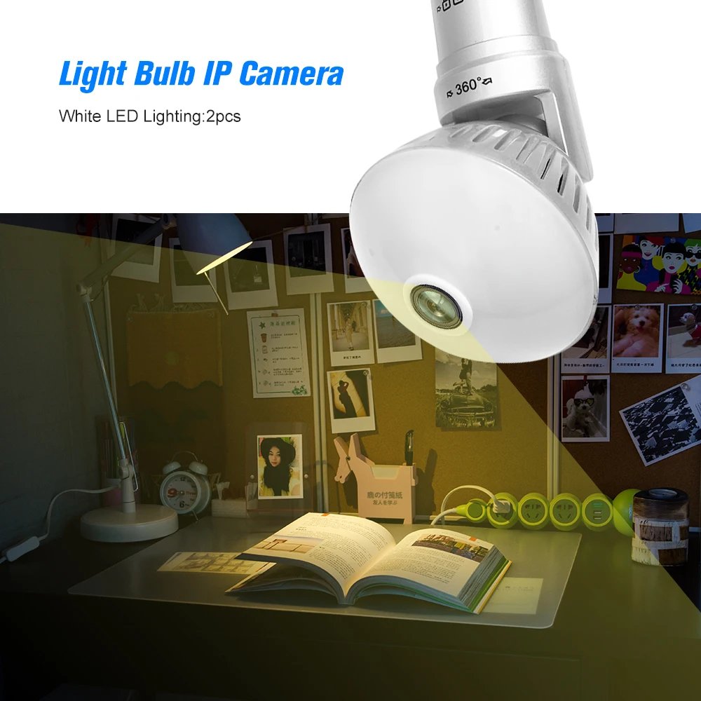360 Degree Panoramic Fisheye IP 2MP WiFi Wireless Night Vision Mini E27 Smart Bulb Camera for Home Baby Pet Security Monitor