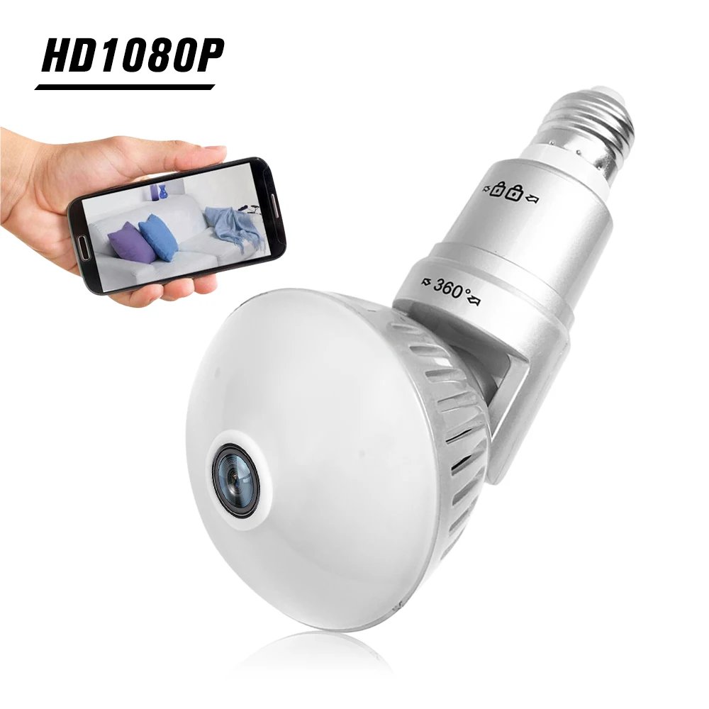 360 Degree Panoramic Fisheye IP 2MP WiFi Wireless Night Vision Mini E27 Smart Bulb Camera for Home Baby Pet Security Monitor