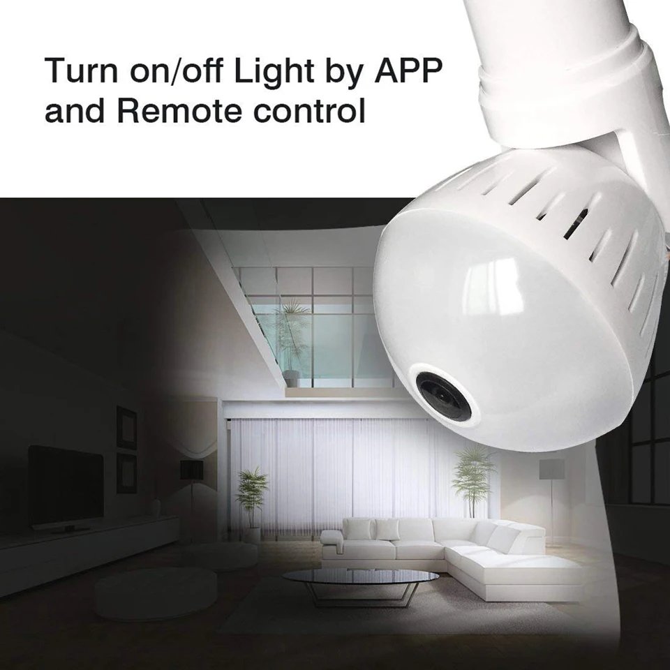 360 Degree Panoramic Fisheye IP 2MP WiFi Wireless Night Vision Mini E27 Smart Bulb Camera for Home Baby Pet Security Monitor