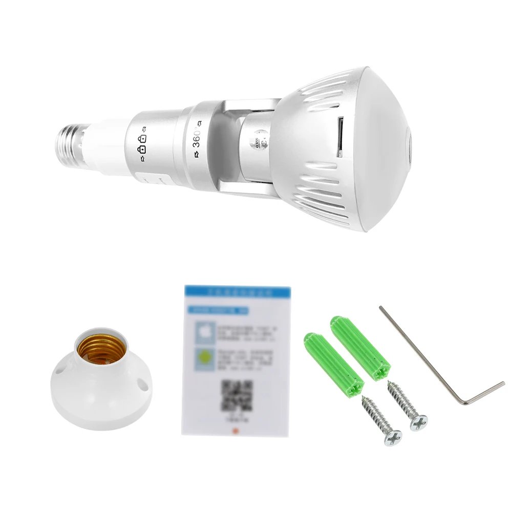360 Degree Panoramic Fisheye IP 2MP WiFi Wireless Night Vision Mini E27 Smart Bulb Camera for Home Baby Pet Security Monitor