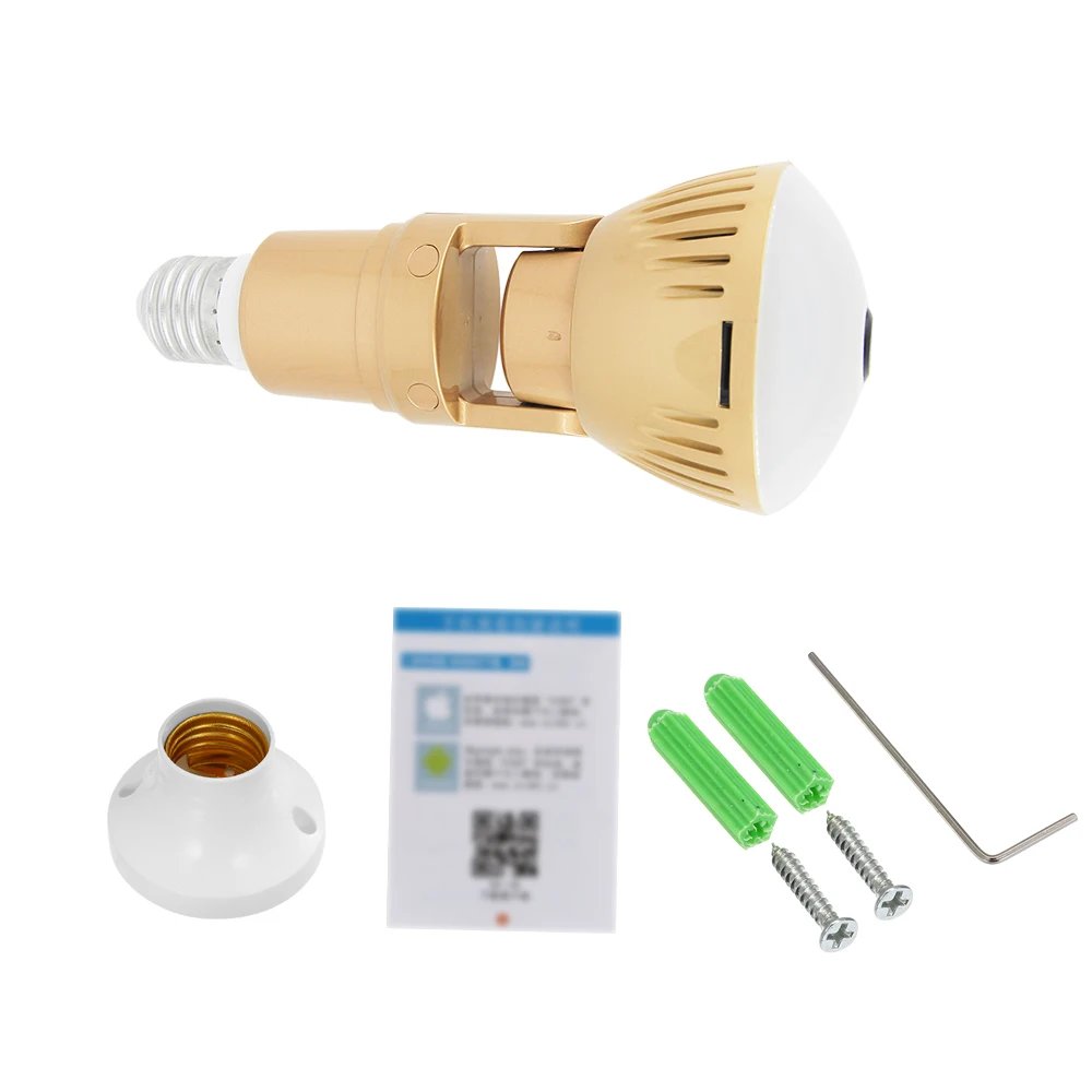 360 Degree Panoramic Fisheye IP 2MP WiFi Wireless Night Vision Mini E27 Smart Bulb Camera for Home Baby Pet Security Monitor