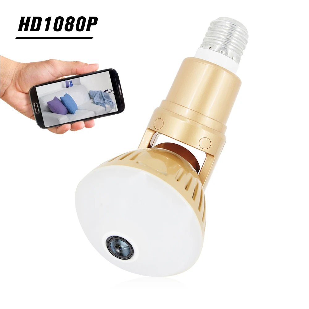 360 Degree Panoramic Fisheye IP 2MP WiFi Wireless Night Vision Mini E27 Smart Bulb Camera for Home Baby Pet Security Monitor