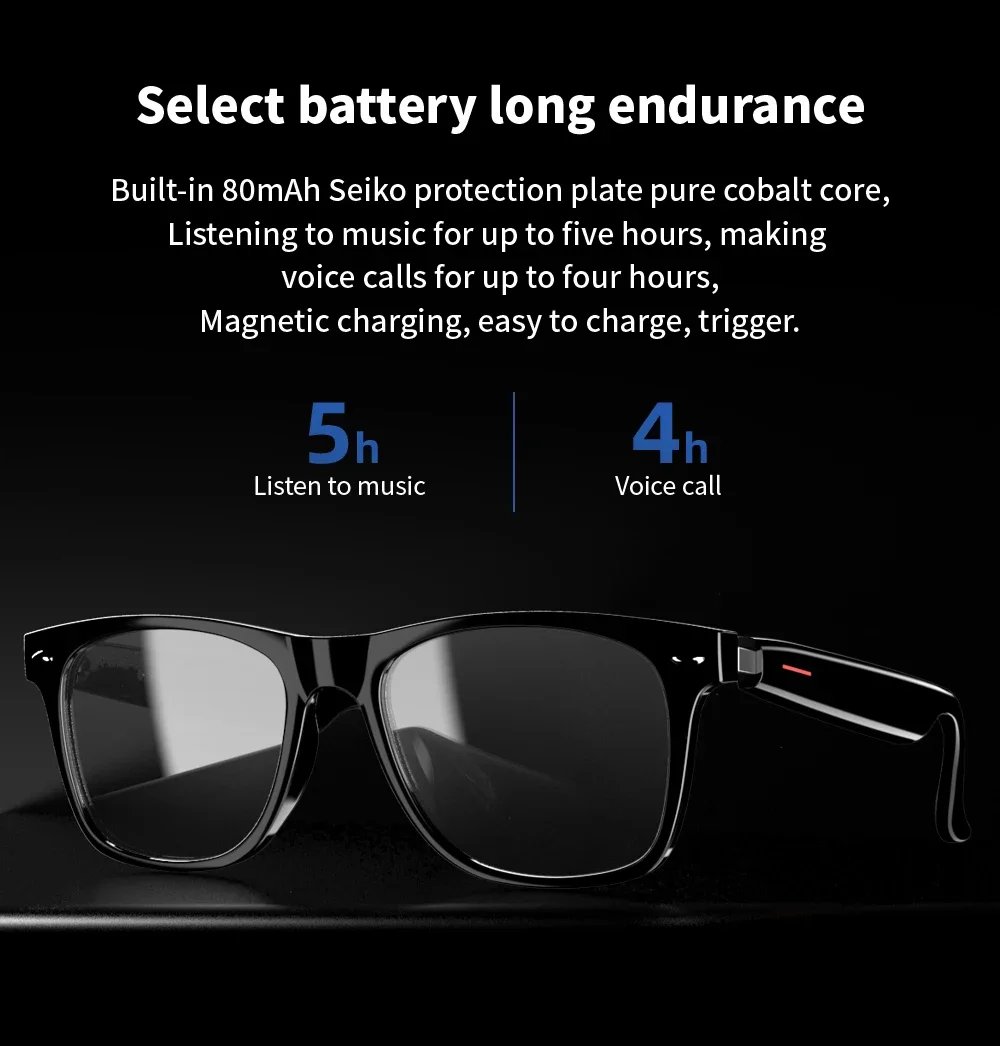 Camera Smart Glasses Blue Light Filtering Polarized Sunglass Lenses Audio Built-in Mic & Speakers Touch & Voice Assistant Music