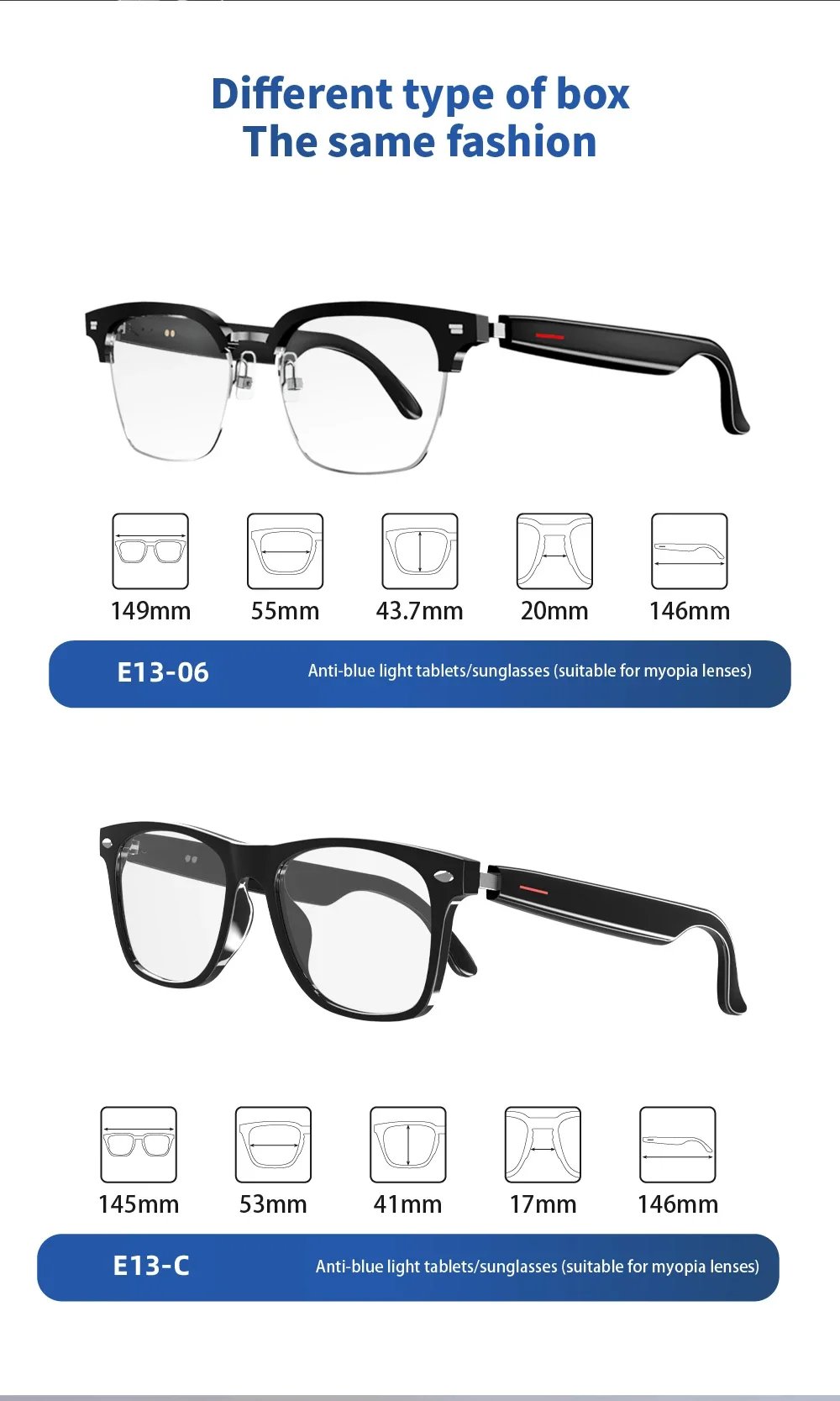 Camera Smart Glasses Blue Light Filtering Polarized Sunglass Lenses Audio Built-in Mic & Speakers Touch & Voice Assistant Music