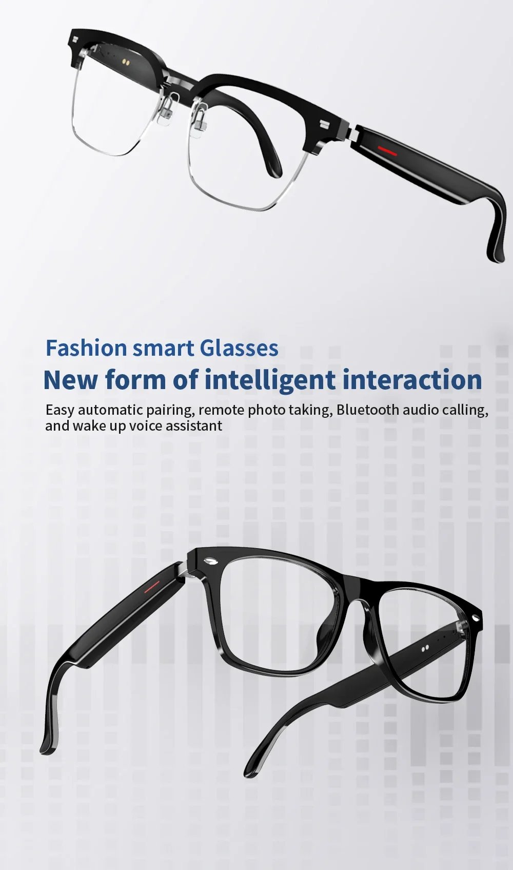 Camera Smart Glasses Blue Light Filtering Polarized Sunglass Lenses Audio Built-in Mic & Speakers Touch & Voice Assistant Music