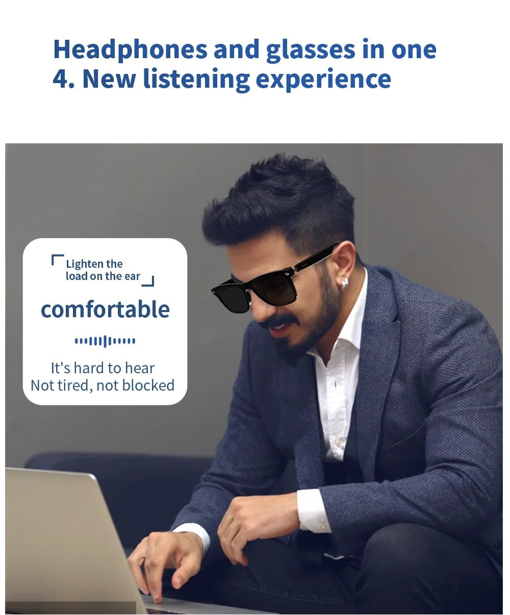 Camera Smart Glasses Blue Light Filtering Polarized Sunglass Lenses Audio Built-in Mic & Speakers Touch & Voice Assistant Music
