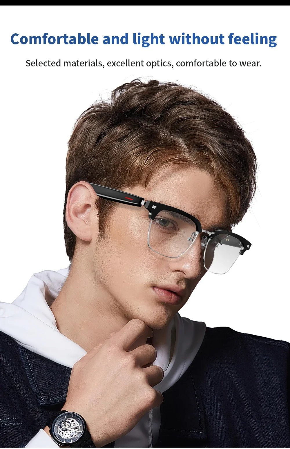 Camera Smart Glasses Blue Light Filtering Polarized Sunglass Lenses Audio Built-in Mic & Speakers Touch & Voice Assistant Music