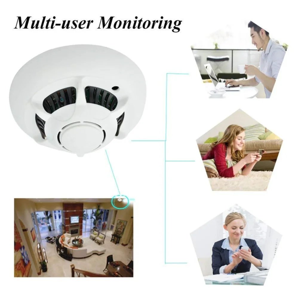 HD 1080P Wireless IP Camera Smoke Alarm Design Home Hotel Ceilling Mini Wifi Camera Home Security Surveillance Remote Monitoring
