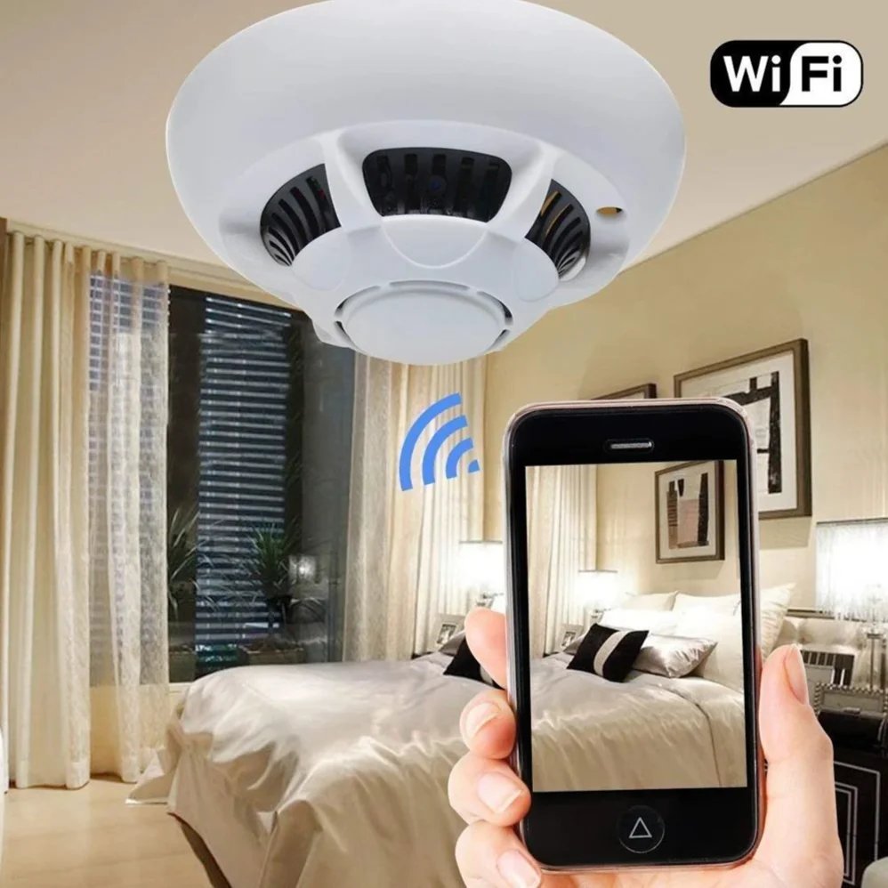 HD 1080P Wireless IP Camera Smoke Alarm Design Home Hotel Ceilling Mini Wifi Camera Home Security Surveillance Remote Monitoring