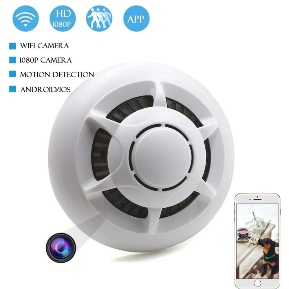 HD 1080P Wireless IP Camera Smoke Alarm Design Home Hotel Ceilling Mini Wifi Camera Home Security Surveillance Remote Monitoring
