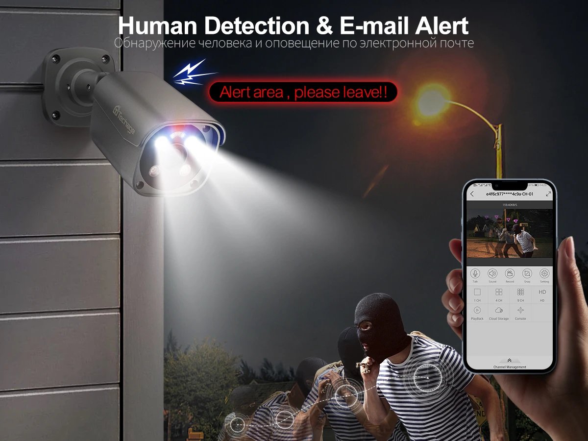 Audio Bullet IP Camera H.265 - Video 4K 8MP Surveillance System Motion Detect Email Alert