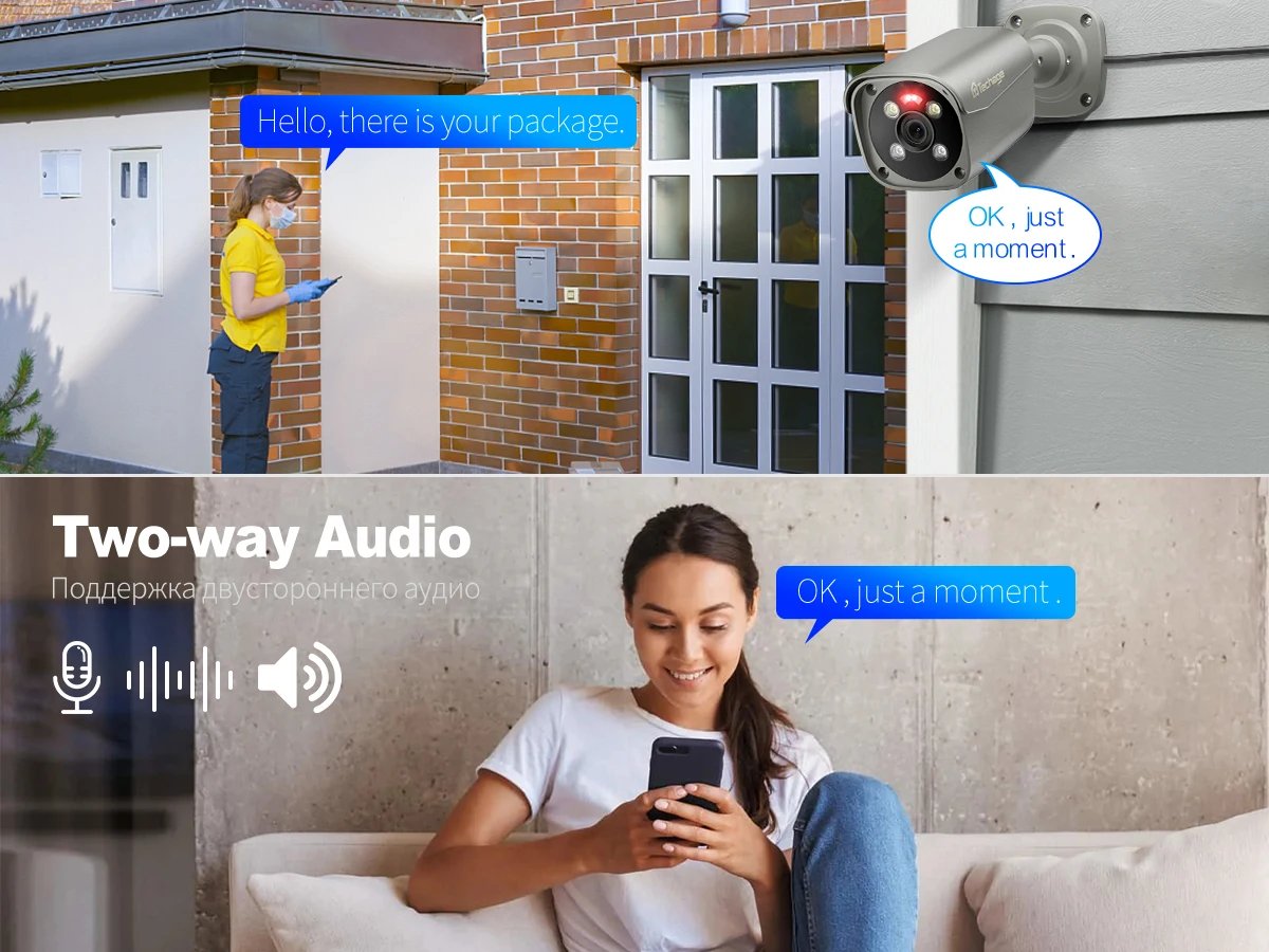 Audio Bullet IP Camera H.265 - Video 4K 8MP Surveillance System Motion Detect Email Alert