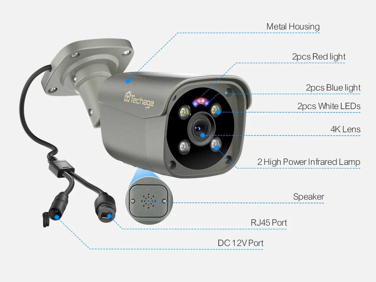 Audio Bullet IP Camera H.265 - Video 4K 8MP Surveillance System Motion Detect Email Alert