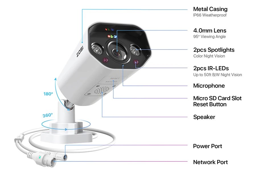 IP Security Camera - Two Way Audio 8MP 4k Ultra HD Color Night Vision