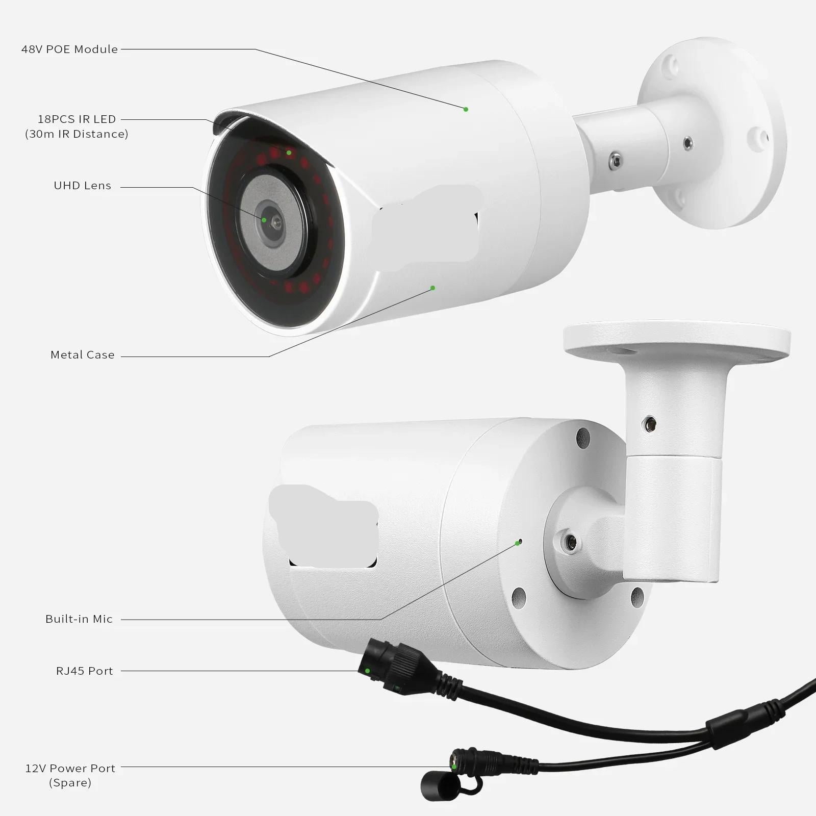 POE CCTV IP Bullet Camera - Audio 5MP 4K Video Waterproof IR Night Vision Onvif Danale Cloud