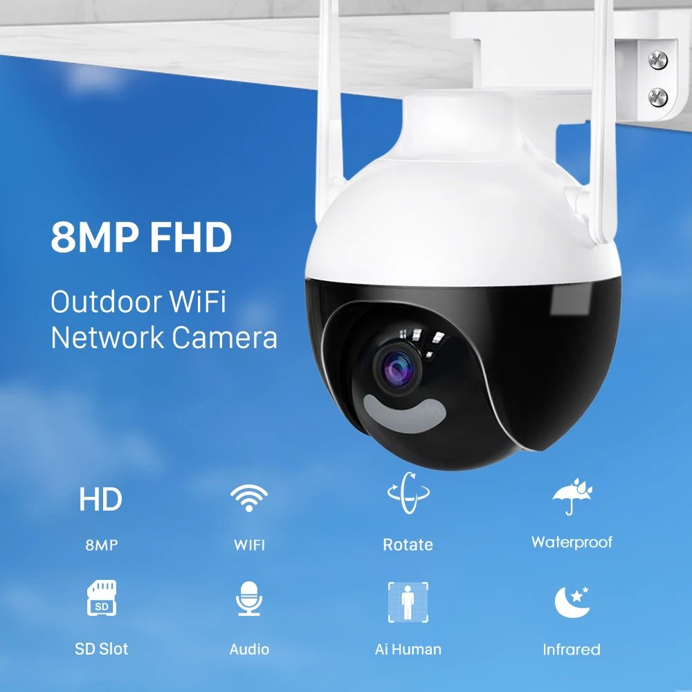 PTZ WiFi IP Camera - 4K AI Human Detection Color Night Vision 8MP
