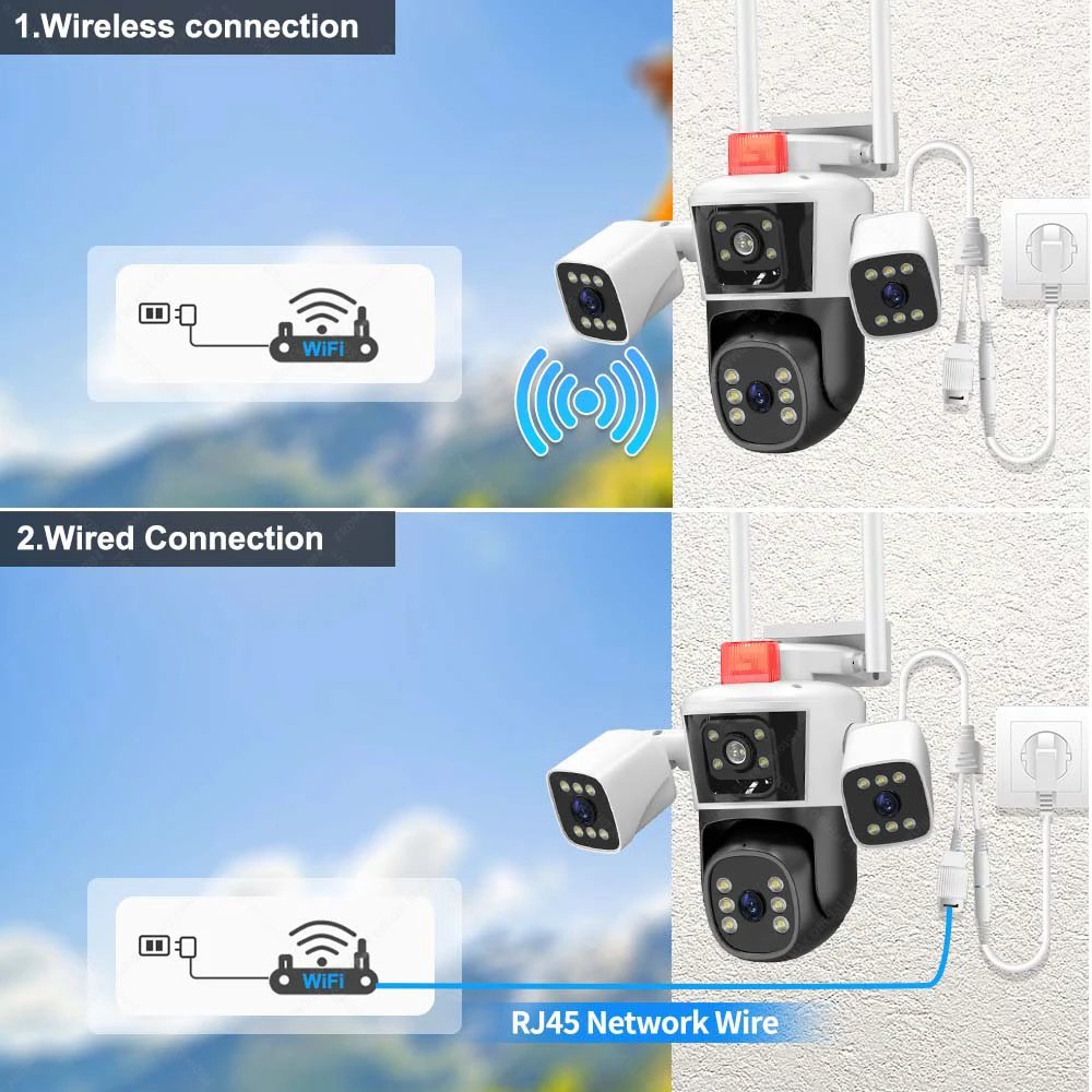 PTZ IP CCTV Camera AI Tracking - Security Protection 6K 12MP WiFi Three lens Panoramic View