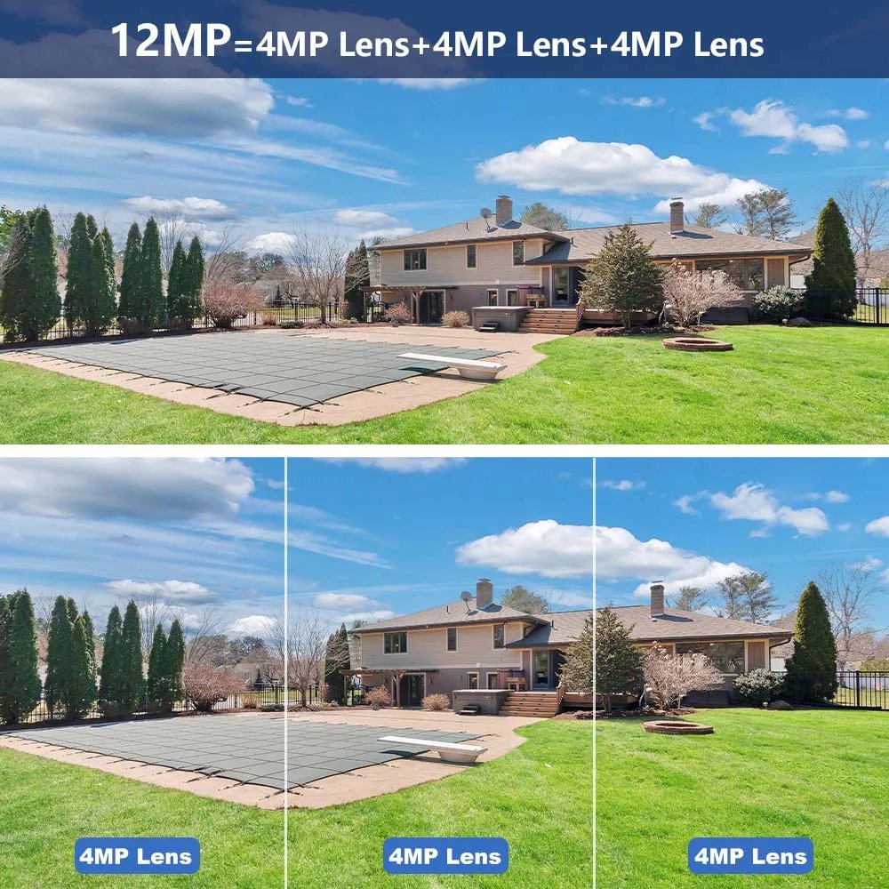 PTZ IP CCTV Camera AI Tracking - Security Protection 6K 12MP WiFi Three lens Panoramic View PTZ IP CCTV Camera AI Tracking - Security Protection 6K 12MP WiFi Three lens Panoramic View