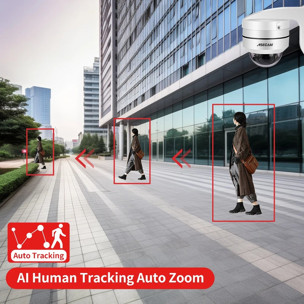 PTZ IP Camera Dome - PoE 5X Optical Zoom CCTV Audio AI Auto Tracking Compatible 8MP 4K