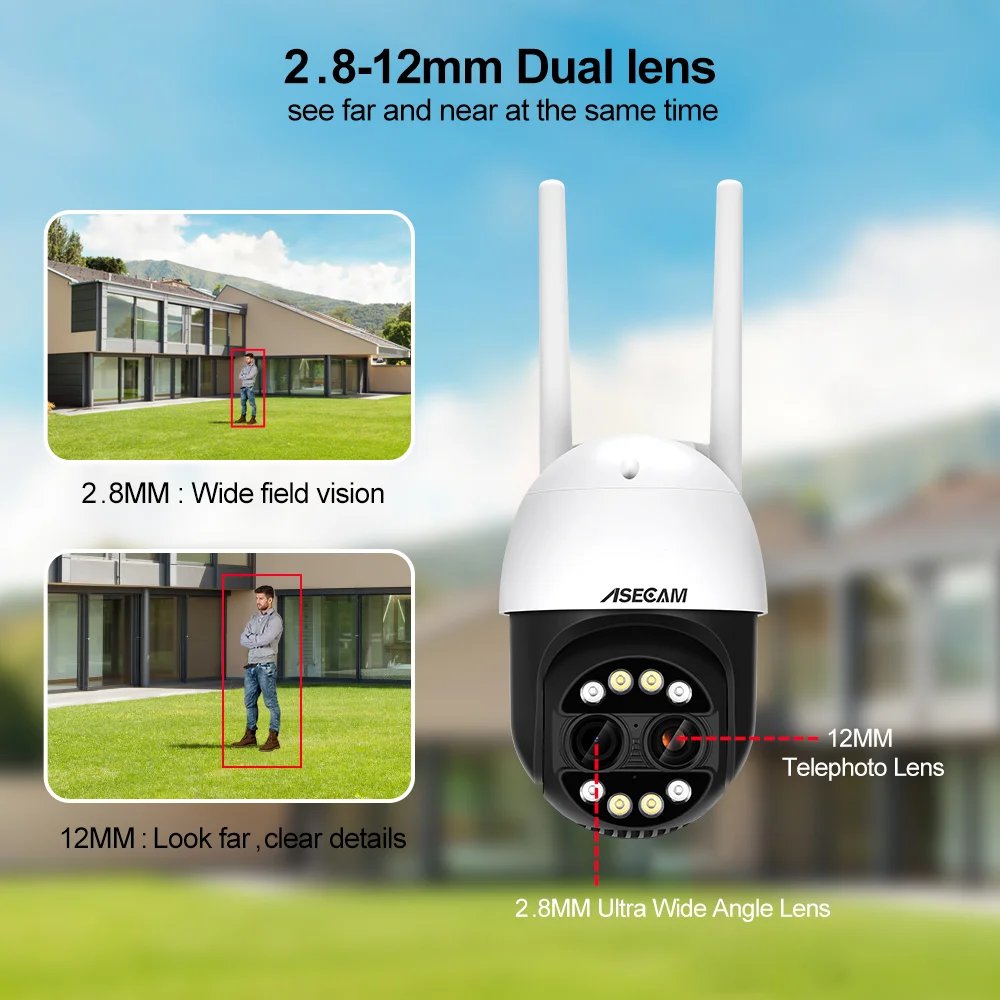 PTZ WiFi IP Camera - Outdoor AI Human Tracking 8MP Dual Lens 2.8mm -12mm 8X Zoom 4K
