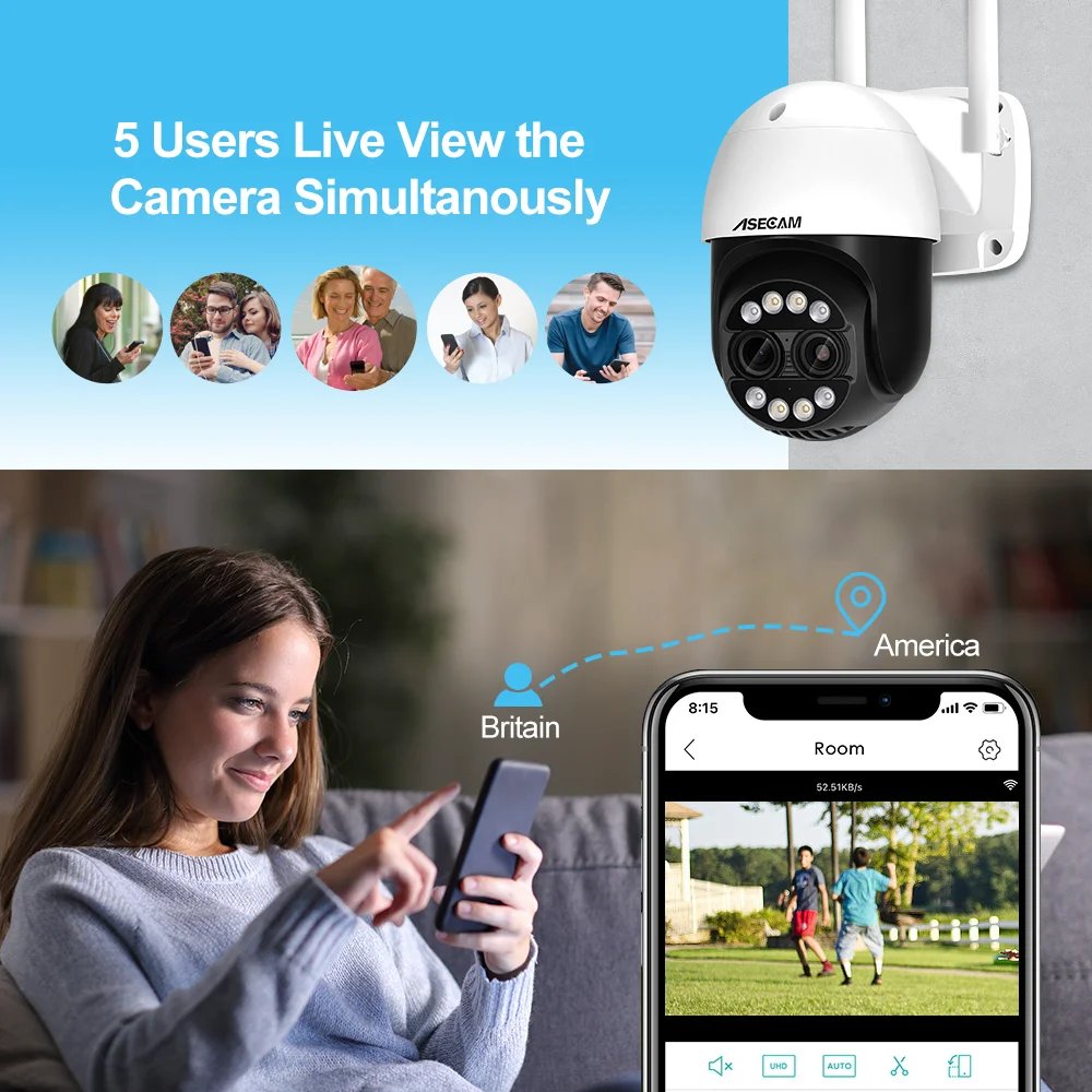 PTZ WiFi IP Camera - Outdoor AI Human Tracking 8MP Dual Lens 2.8mm -12mm 8X Zoom 4K