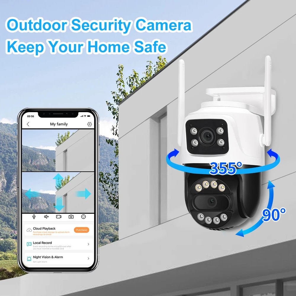 PTZ WiFi IP Camera - Outdoor AI Human Tracking 8MP Dual Lens 2.8mm -12mm 8X Zoom 4K