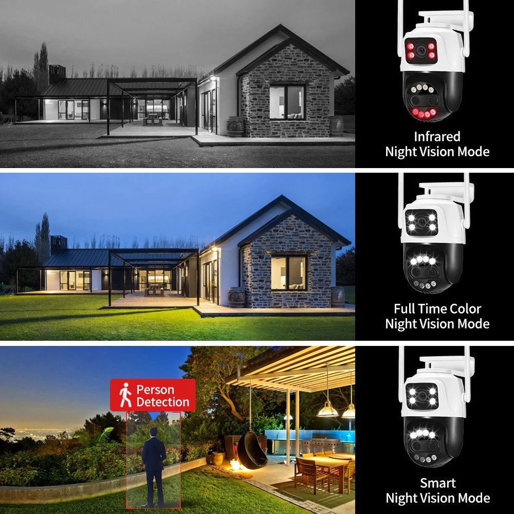 PTZ WiFi IP Camera - Outdoor AI Human Tracking 8MP Dual Lens 2.8mm -12mm 8X Zoom 4K
