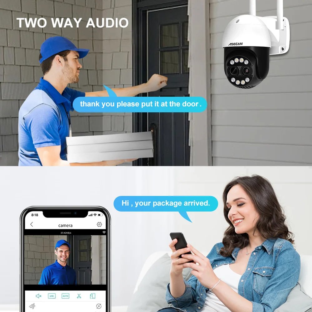 PTZ WiFi IP Camera - Outdoor AI Human Tracking 8MP Dual Lens 2.8mm -12mm 8X Zoom 4K