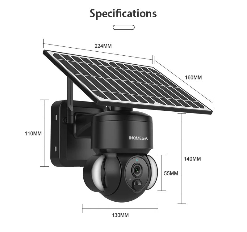 Camera with Solar Panel PTZ - PIR Motion Detection, Video Surveillance CCTV Supports Alexa' amazon and tuya