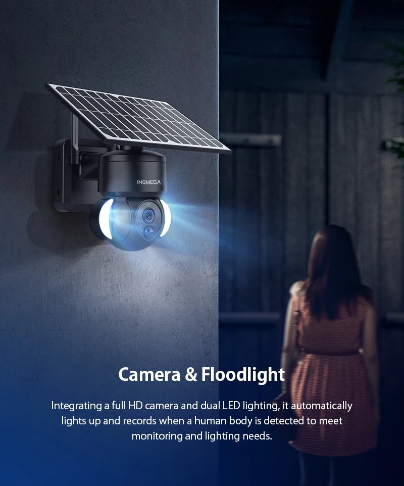 Camera with Solar Panel PTZ - PIR Motion Detection, Video Surveillance CCTV Supports Alexa' amazon and tuya