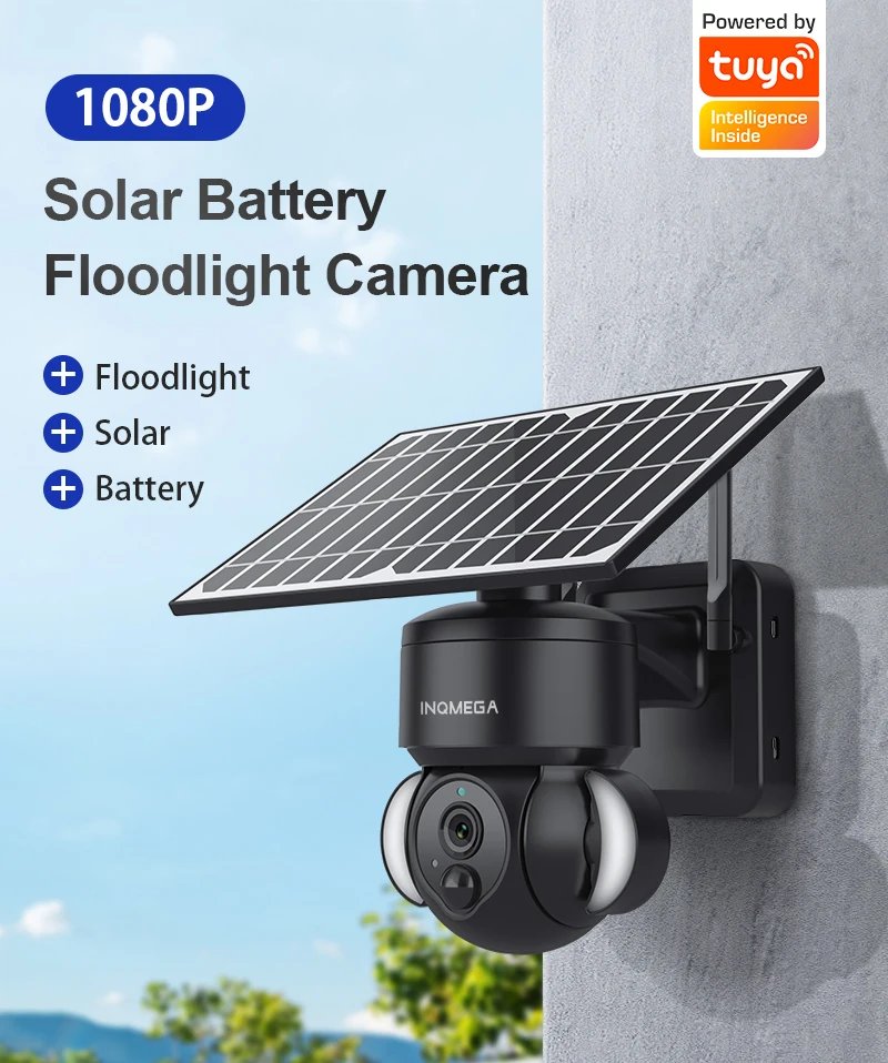Camera with Solar Panel PTZ - PIR Motion Detection, Video Surveillance CCTV Supports Alexa' amazon and tuya