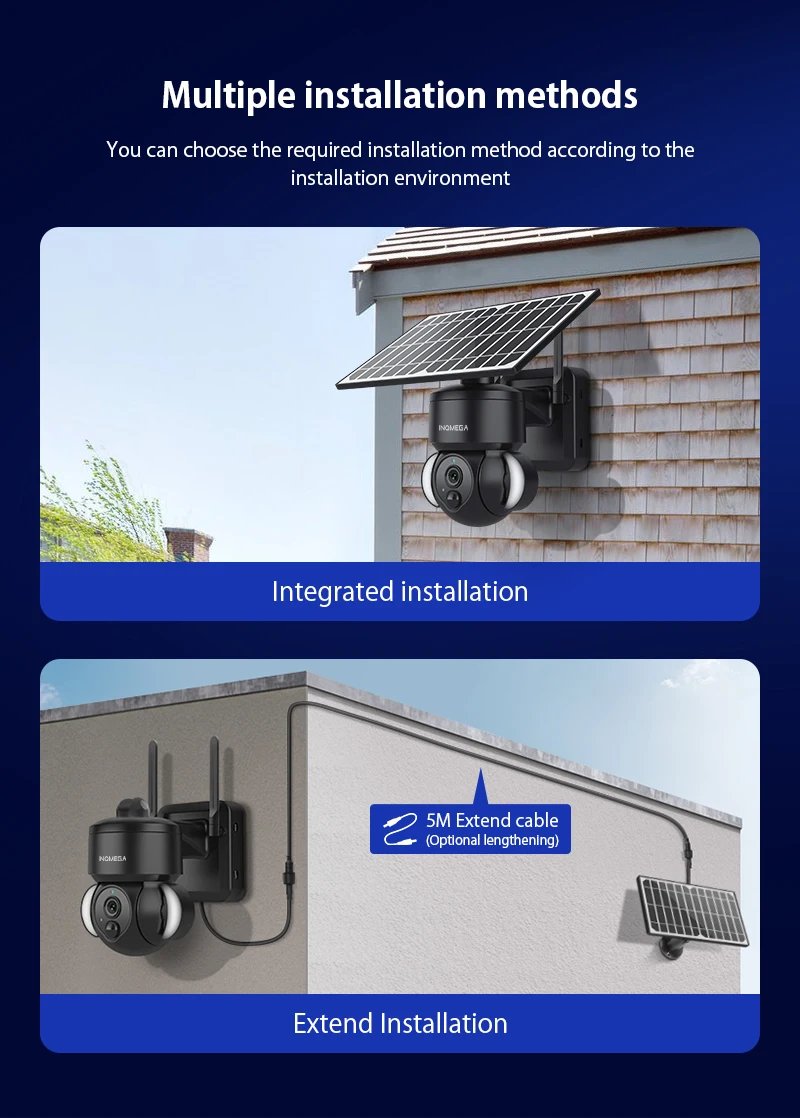 Camera with Solar Panel PTZ - PIR Motion Detection, Video Surveillance CCTV Supports Alexa' amazon and tuya