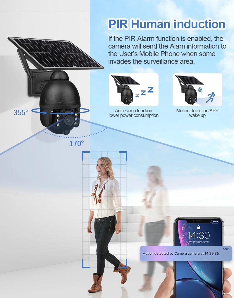 Solar Camera PTZ CCTV - Or Solar Panel Battery Security Smart Security Monitor Camera
