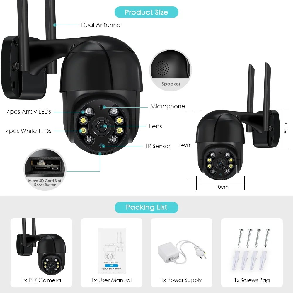 PTZ Camera AI Tracking - 3MP HD Security Camera 1080P 4K 8MP Wifi IP Camera 5MP H.265 Wireless Outdoor