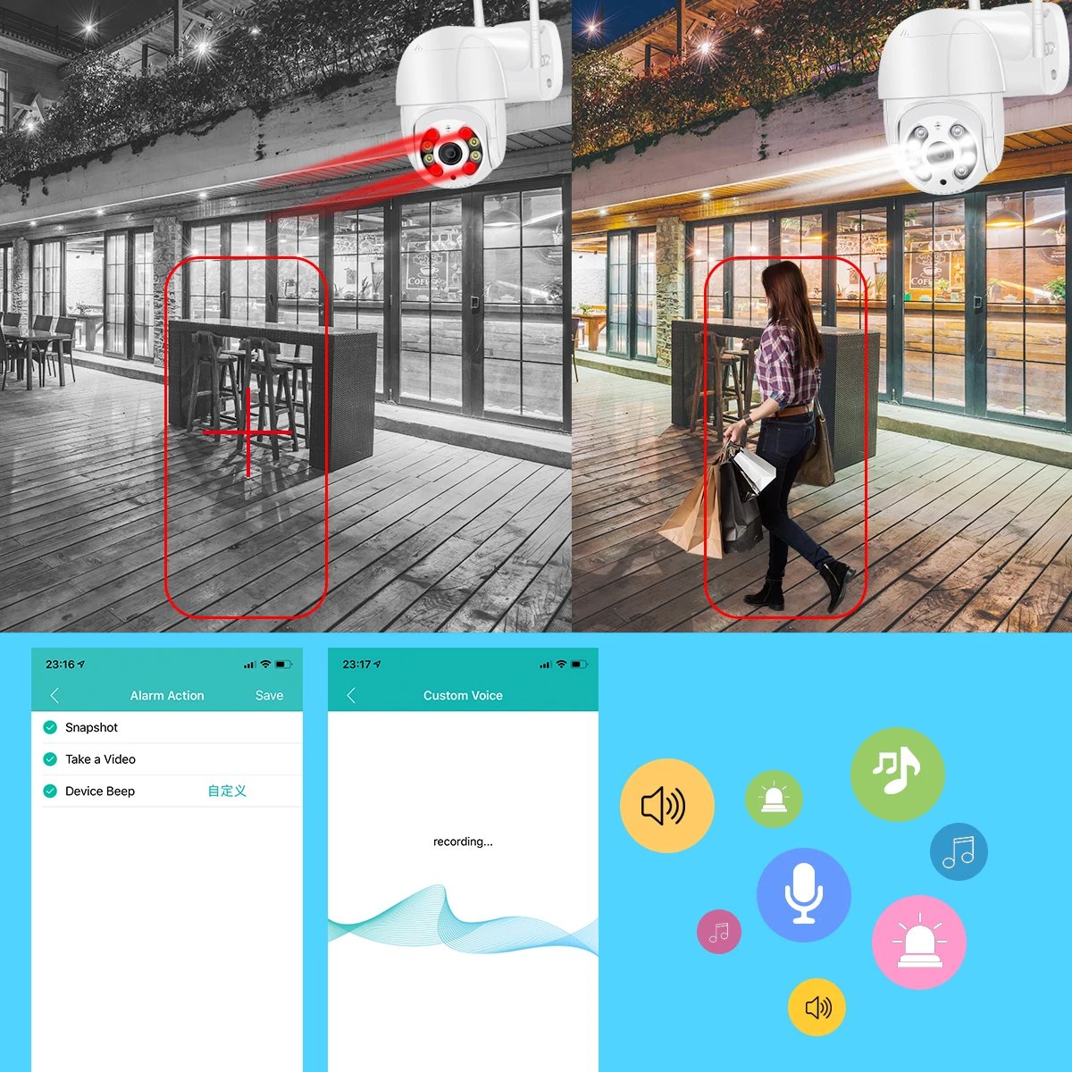 PTZ IP Camera AI Human Detection - Audio 1080P Wireless Security CCTV Camera P2P 5MP