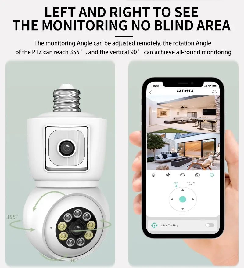 4K 8MP E27 Bulb/lamp WiFi IP Camera - Dual Lens Auto Tracking Two Way Audio Color Bluetooth 4K 8MP E27 Bulb