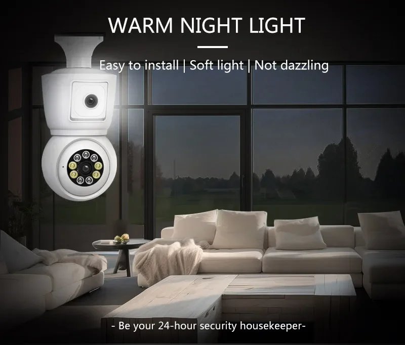 4K 8MP E27 Bulb/lamp WiFi IP Camera - Dual Lens Auto Tracking Two Way Audio Color Bluetooth 4K 8MP E27 Bulb
