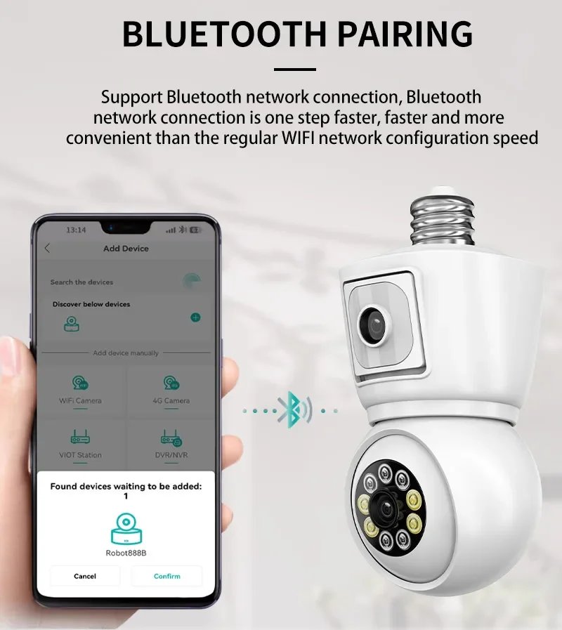 4K 8MP E27 Bulb/lamp WiFi IP Camera - Dual Lens Auto Tracking Two Way Audio Color Bluetooth 4K 8MP E27 Bulb