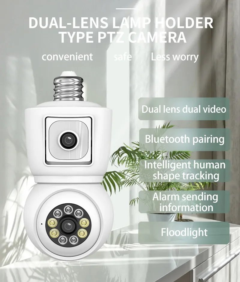 4K 8MP E27 Bulb/lamp WiFi IP Camera - Dual Lens Auto Tracking Two Way Audio Color Bluetooth 4K 8MP E27 Bulb