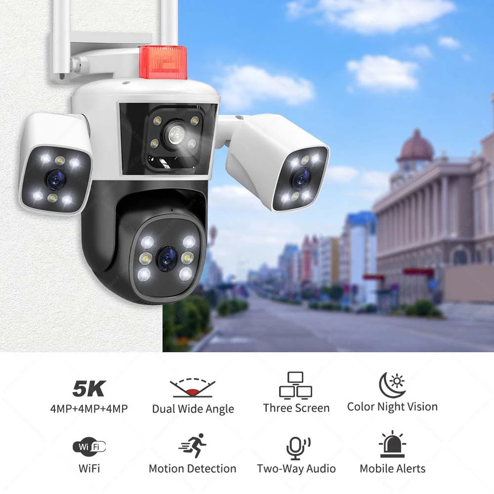 PTZ IP Camera Auto Tracking CCTV - 8K 16MP WiFi Camera 10X Zoom Four Lens Outdoor Security Protection